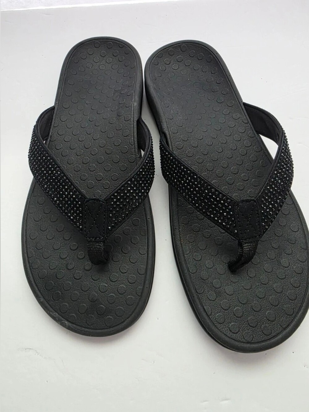 Vionic Tide Rhinestone Thong Sandals Flip Flops In Black Sz 9